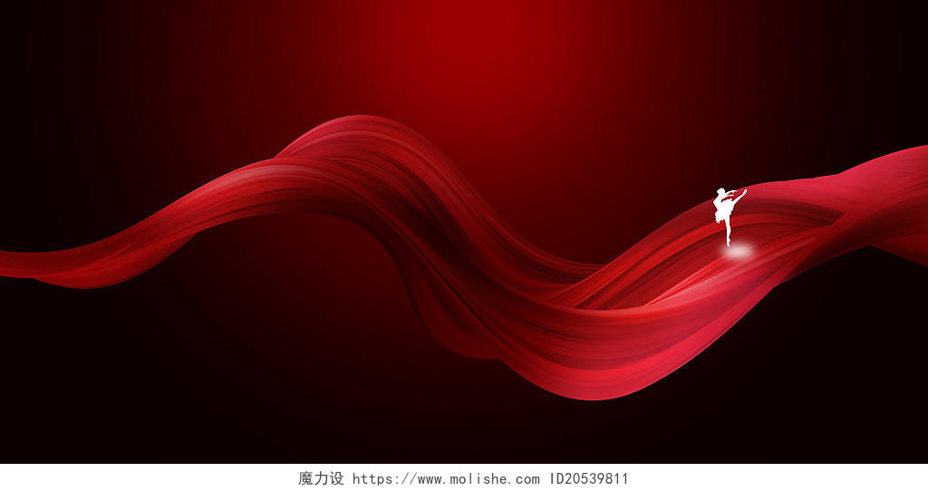 红色飘带丝绸线条曲线芭蕾跳舞动感绸缎彩带黑色背景红色飘带背景